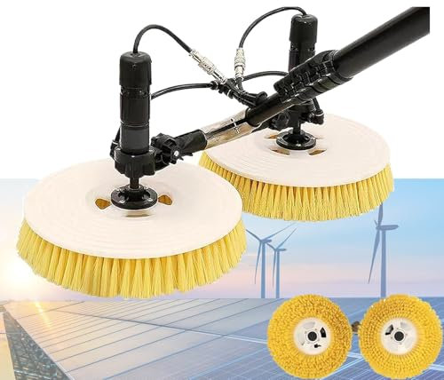 Brosse De Nettoyage RéGlable Pour Panneaux Solaires,Perche D'Extension RéGlable,Brosse Rotative Automatique à Double TêTe,UtiliséE Pour Nettoyer Les Panneaux Solaires PhotovoltaïQues En Toiture