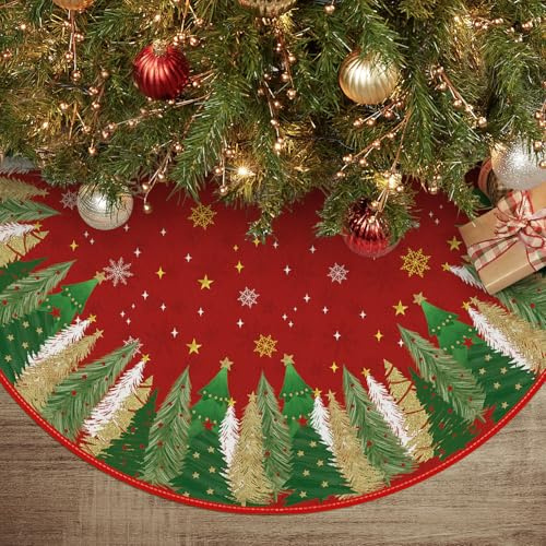 Artoid Mode Rot Schneeflocken Bäume Kiefern Sterne Weihnachten 36zoll/91cm Weihnachtsbaum Rock, Tannenbaum Christbaumdecke für Urlaub Party Deko
