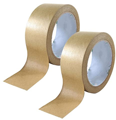 DOITOOL Ruban Adhésif en Papier Kraft 3,5 Cm X 50 M Adhérence Forte pour Emballage et Loisirs Créatifs Bureau et Maison 2 Rouleaux Naturel
