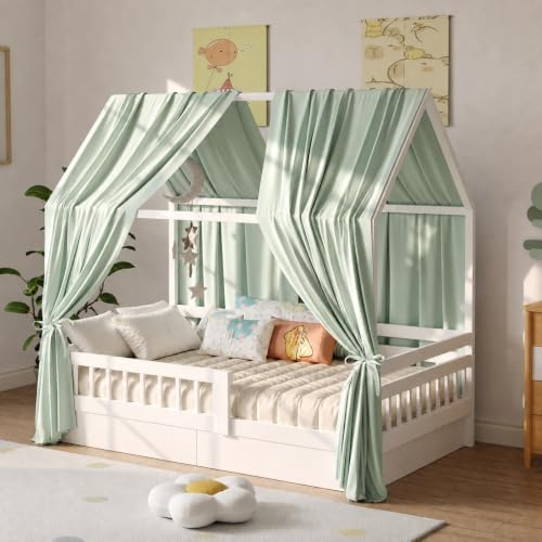 Zdada Hausbett Himmel Deko Set, Betthimmel Hausbett 135 x 350 cm Grün | 2-teiliges Set Stoffhimmel für Hausbetten Mädchen Jungen Baldachin Kinderbett Kinderzimmer Deko