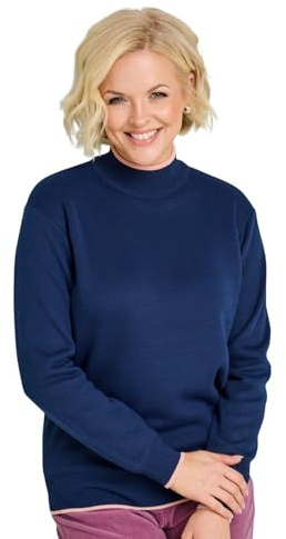 Amber Ladies Fleece Lined Turtle Neck Jumper Cosy Long Sleeve Knit Navy 12-14