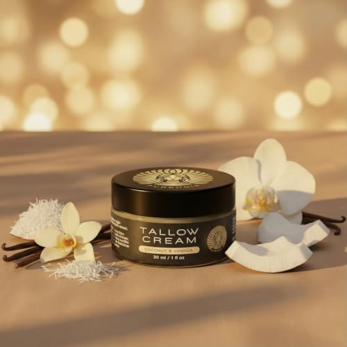 Premium Whipped Tallow Creme – Coconut & Vanilla – Handgemacht & luftig – 100% Rindertalg für Gesicht & Körper – Natürliche Pflege für trockene, sensible Haut – Ohne Konservierungsstoffe