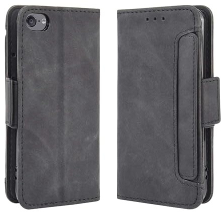 Hülle für iPod Touch 7,Retro magnetische Flip Case,PU Leder Wallet Design mit abnehmbaren Kartensteckplätzen -Black
