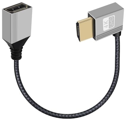 YINGAYOU Short HDMI Extension Cable 4K@60Hz 18Gbps 90 Degree HDMI Male Female Adapter Cable Aluminum Shell Gold Plug Support 3D, ARC, Ethernet for Laptop, Monitor, Fire TV, PC (Left, 0.2 m/0.65 ft)