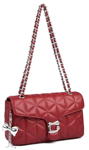 Travistar Gesteppte Umhängetasche Damen Handtasche - Kleine Crossbody Bag Vegan Leder Schultertasche Elegante Abendtasche mit Kette & süßem Anhänger