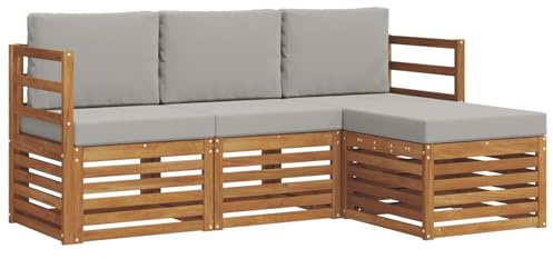 vidaXL Sofagarnituren 4 pcs Natürlich und Hellgrau Massivholz Akazie, Moderner Garten-Sofa, robuster Sectional für den Außenbereich, stylishe Lounge, Terrasse für Komfort