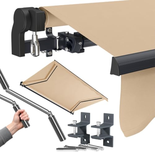 STEELSØN Kestria Gelenkarmmarkise 300x250 cm, Beige, für Balkon, mit Kurbel | Markise für Dachterrasse/Garten, Außenrollo aus Kunststoffgewebe, Sonnenmarkise mit Wandhalterung, blickdicht & wetterfest