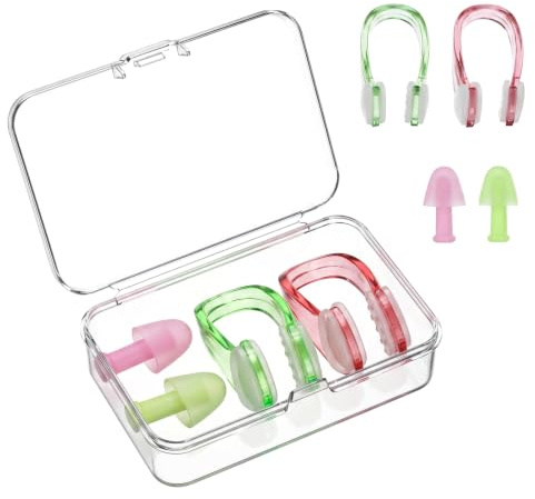 2 Pcs Nose Clips Swimming & 1 Pairs Earplugs, Swimming Nose Clip, Colorful | Colorful Waterproof Nose Clamps for Training Water Sports Pool Swim Accessories