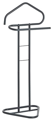 Herrendiener Camilo, praktischer Stummer Damen Diener mit Hosenbügel, schöner Kleiderbutler mit Sackohalter, moderner Kleiderständer in grau lackiert