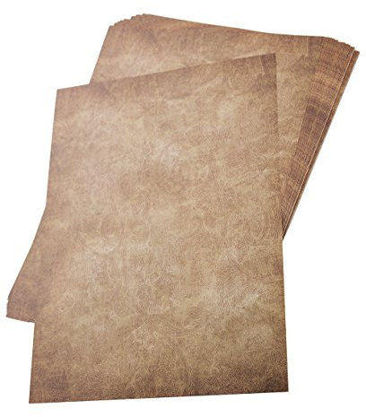 Briefpapier im alten Vintage Stil als Set - 50 Blatt - Din A4 - bedruckbar, beschreibbar, perfekt für Einladungen, Tischkarten, Urkunden, Speisekarten, Schatzkarte für Kinder, Kindergeburtstag