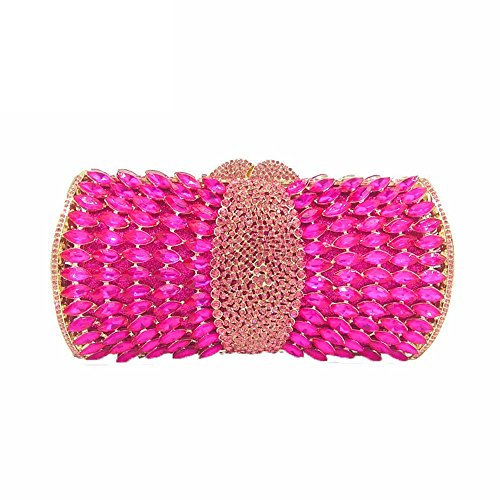 Boutique De FGG Picco Pochette e Clutch Cristallo Donne Strass Borse da Sera Sposa Borsetta da Matrimonio com Punte,Mini,Fucsia