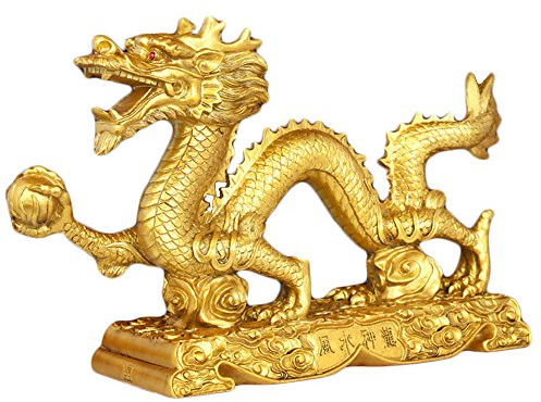 Bwinka Chinesische Feng Shui-Drachenfigur, Symbol für Glück und Erfolg, chinesischer Drache, goldfarben