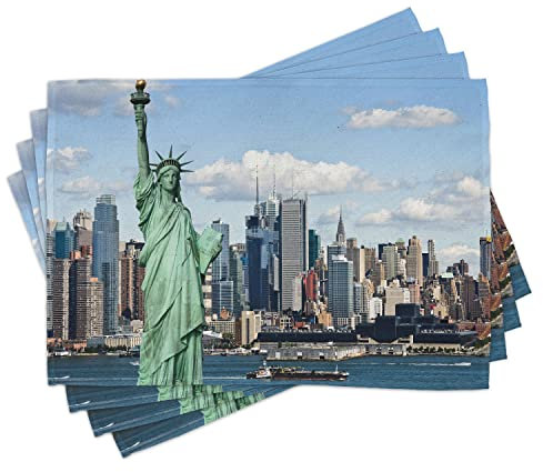 ABAKUHAUS New York Platzmatten, Liberty NYC, Waschbare Stoff Esszimmer Küche Tischdekorations Digitaldruck, Blau Grau