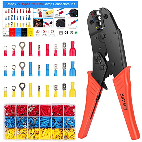 Crimpzange Kabelschuhe Set-Kabelschuhzange für 0,50-6,00 mm² Kabelhülsen 27 Typen 700Stück isolierte Kabelschuhe set mit Zange