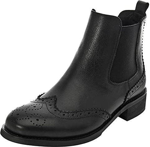 rismart Damen Brogues Wingtip Kurzschaft Schlüpfen Stilvoll Leder Chelsea Stiefel