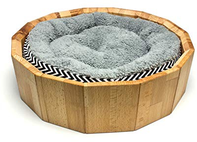 WoodBi Katzenbett Hundebett rund Holz Massivholz, Durchmesser 38cm, ohne Hundekissen
