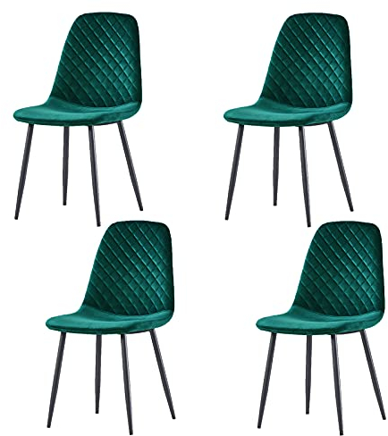 AINPECCA Set of 4 Velvet Dining Chairs Fabric Upholstered seat with Metal Legs Dressing Lounge Home(Green,4)