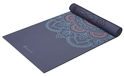 Gaiam Yogamatte, Premium-Druck, wendbar, extra dick, rutschfest, für alle Arten von Yoga, Pilates und Bodentraining, violette Illusion, 6 mm