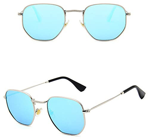 WQZYY&ASDCD Sonnenbrille Herren Damen Klassische Polarisierte Runde Frauen Vintage Retro Brille Männer Metallrahmen Shades Uv400-Cyan