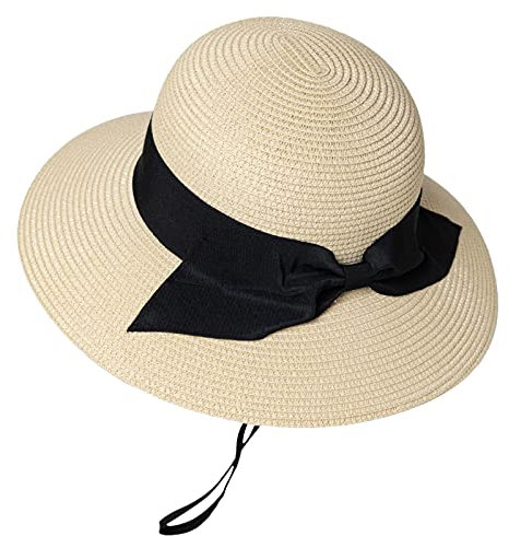 Comhats Waterproof Straw Sun Hat for Women Wide Brim Beach Hat UV Protection Summer Hats Outdoor Packable Sunhats Travel Holiday Beige Large