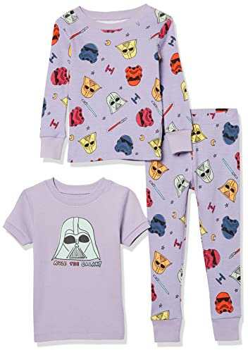 Amazon Essentials Disney | Marvel | Star Wars | Princess Pigiami in Cotone Aderenti Bimba, Pacco da 3, Set di 3 Pezzi Star Wars Purple Rule The Galaxy, 24 Mesi