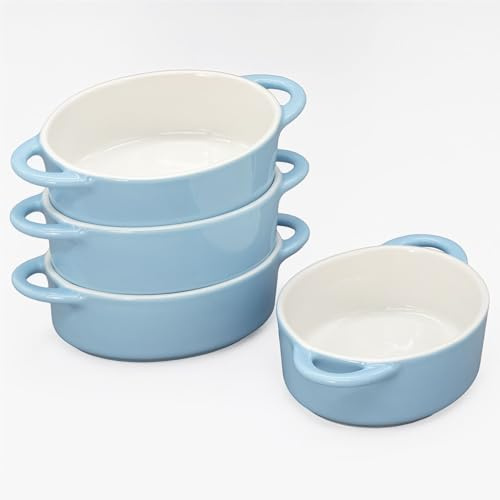 KVOTA ovale MINI Auflaufform Ofen- Backform aus Keramik, Set 4 St. für je 1 Portion,Innenmaß ca.10,5x4x13,5cm, 300ml (blau).,Ideal für kleine Portionen oder Dessert.