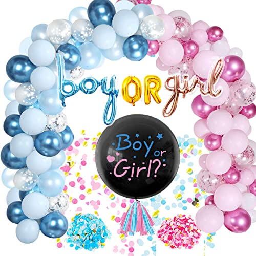 Gender Reveal Party Dekoration, Babyparty Deko MäDchen Junge, Rosa Blau Luftballon Girlande Boy Or Girl Deko Geschlecht Offenbaren Ballon Mit Konfetti, Gender Reveal Balloon für Baby Shower