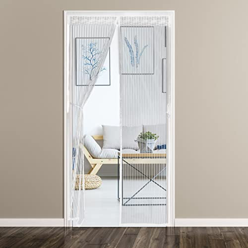 Hilftio Magnetic fly screen door 115X235cm Door fly screen Hanging screen door curtain Magnet screen door Front door, White