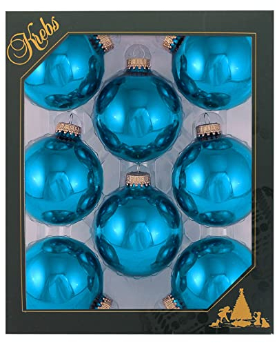Krebs Glas Lauscha Weihnachtskugeln Blau glänzend 8 Stück/Set, Ø 7 cm Christbaumkugeln