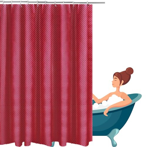 Glamified Waffle Burgundy Shower Curtains Mould proof Resistant Washable, Water Repellent Heavy Duty Weighted Fabric Shower Curtains Bathroom 180 x 180cm Drop (Burgundy)