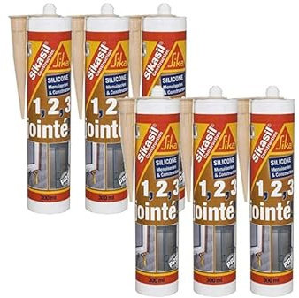 Lot de 6 mastics silicone SIKA Sikasil construction - Beige - 300ml