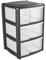 3 Drawer Plastic Storage Tower Unit, Black & Clear - Large - 3 x 20L Drawers - Non-Stackable Polypropylene Tower Unit