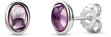 Orovi Boucles d'Oreilles Femme Argent- Boucle d'Oreille en Argent Sterling 925- Pierre Améthyste Incrustée- Clou D'oreille 5,5 x 7,5 mm