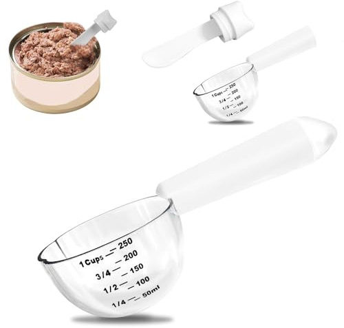 SSyang Cuchara Medidora de Comida para Perros, 1 Artículo Cuchara de Comida para Mascotas,con Escala de 250 ml,Cuchara de Comida Húmeda para Gatos,Medición Precisa,Utilizada para Perros,Gatos(Blanco)