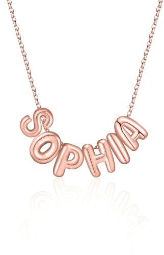 Personalised Name Pendant Necklace for Women 18k Gold Plated Custom Initial Letter Necklace 3D Bubble A-Z Letter Name Necklace Jewelry Gift (Silver,Rose,Gold)