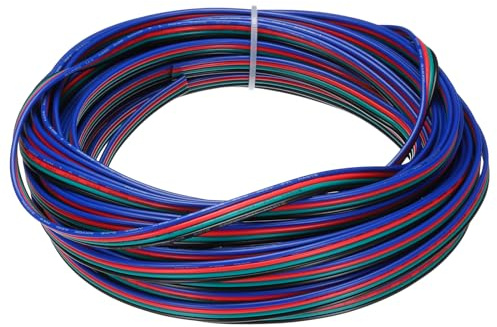 QUARKZMAN 20 AWG Flachbandkabel, LED-Verlängerungskabel 4-polig, 39,4 Fuß lang, 0,07 Durchmesser, 4-farbig, verzinntes Kupfer, 20 Gauge, 300V für RGB-Kabel, interne Verkabelung
