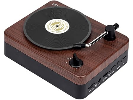 Docooler Retro BT5.3 Lautsprecher-Wiedergabe, tragbarer kabelloser Lautsprecher mit Vintage-Plattenspieler-Design, AUX-IN/TF-Karten-Wiedergabe, wiederaufladbarer Mini-Lautsprecher