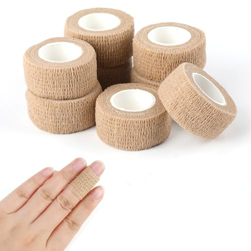 8 Rouleaux Bande de Kinésiologie Adhésive 2,5 * 4,5cm, Bande Cohesive Élastique Bandage Strapping Autoadhésif pour les Doigts, pour Soutenir les Muscles, Ligaments, Articulations (Couleur Chair)