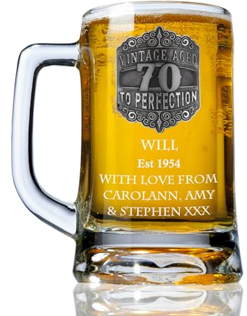 De Walden Men's 70th Birthday Personalised Pewter Vintage Feature Beer Glass Tankard 70 Gift Idea