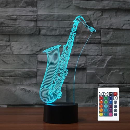 FLRXHK Saxophon-Nachtlicht mit 3D-Illusion, Touch-Tischlampe mit Fernbedienung, 16 Farben, optisches USB-LED-Nachtlicht für Kinder, Geschenk, Raumdekoration