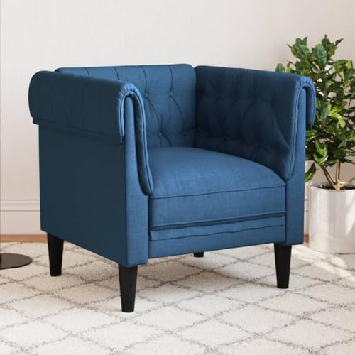 Gecheer Chesterfield Sessel Ledersessel Ohrensessel Lounge ClubSessel Blau Stoff