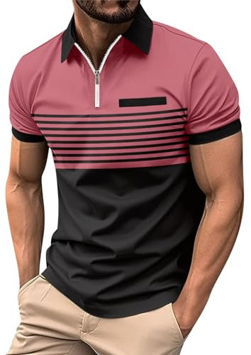 Polo Mode Homme Leger,Chemise Homme Manche Courte Vêtements De Sport pour Homme Polo Homme Shirt Sport Polo Golf Tops Outdoor Polo Shirts (Rose,L)