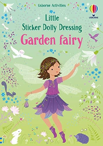 Usborne GB Little Sticker Dolly Dressing Garden Fairy Book, Whimsical Style, Floral Pattern, Purple Color, 200 Count
