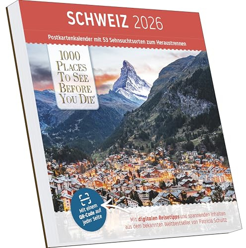 1000 Places to See Before You Die – Schweiz Postkartenkalender 2026 | Tischkalender zum Aufstellen 17,5 × 17,5 cm | 53 Wochenmotive & Postkartenfunktion