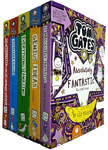Tom Gates Serie 1 Colección Liz Pichon 1 - Juego de 5 libros (El brillante mundo de Tom Gates, excelentes excusas, ideas geniales, todo es asombroso, es absolutamente fantástico)