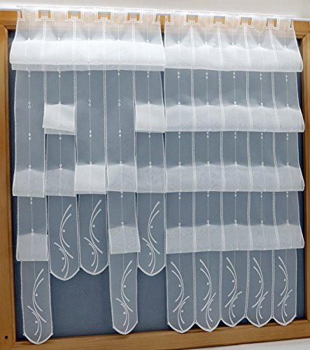 heimtexland 16 cm breite Scheibengardine Clip Panneau modern Bestickt Hochraff Gardine in weiß Höhe 145cm individuell raffbar Wunschbreite 2 Lamellen = 16 cm Raff Panneaux Typ440