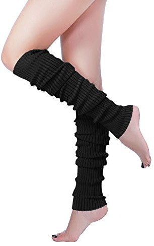 v28 Long Leg Warmer, Women's Men 80s Party Ribbed Knit Dance Sports (61Black)