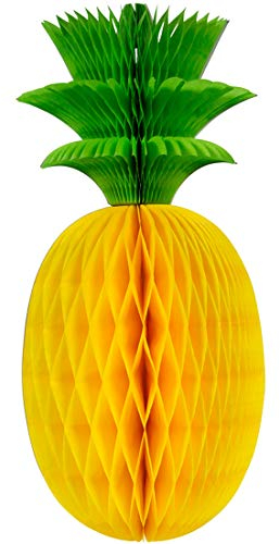 NET TOYS Hänge-Deko Ananas Wabenball | Höhe ca. 32 cm & Durchmesser ca. 15 cm in gelb-grün | Hübsche Party-Dekoration Waben-Frucht zum Aufhängen | Genau richtig für Beachparty & Sommerfest
