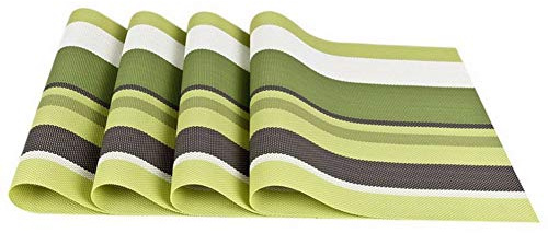 Wondder Set of 4 Placemats PVC Bar Mat Plate Dinner Table Mats Set Kitchen Hot Pads 30 * 45cm (Stripes Green)