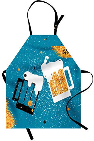 ABAKUHAUS Alcohol Delantal de Cocina, Las Tazas De Cerveza Que Tuestan, Altura Ajustable Apto Lavadora Colores Perdurables, Multicolor